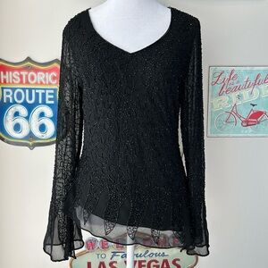 J Kara Beaded Asymmetrical Black Blouse